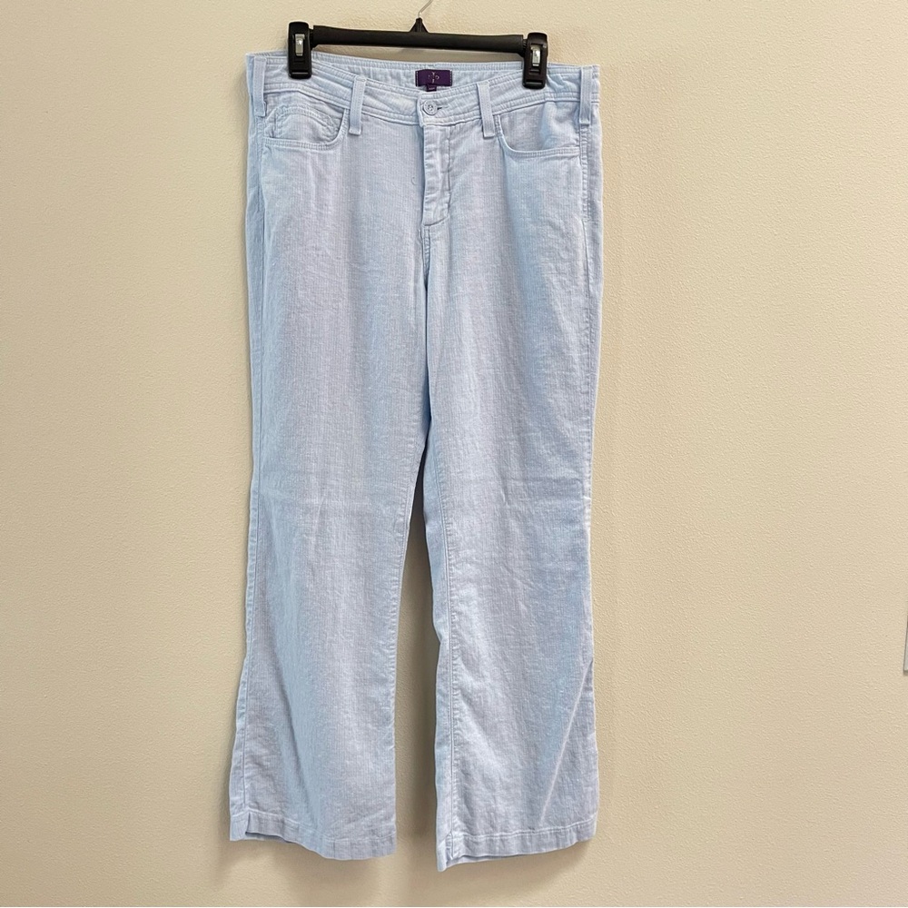 NYDJ Soft Blue stripe linen blend wide leg petite pants size 10P